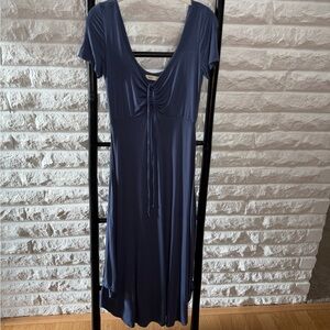 Sozy Women's Navy Blue Short-Sleeve Drawstring Dress